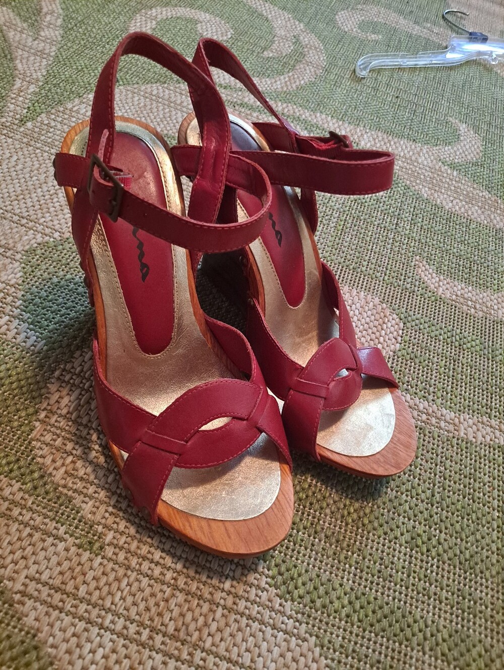 Nina Red Leather Slingback Wedge Sandals